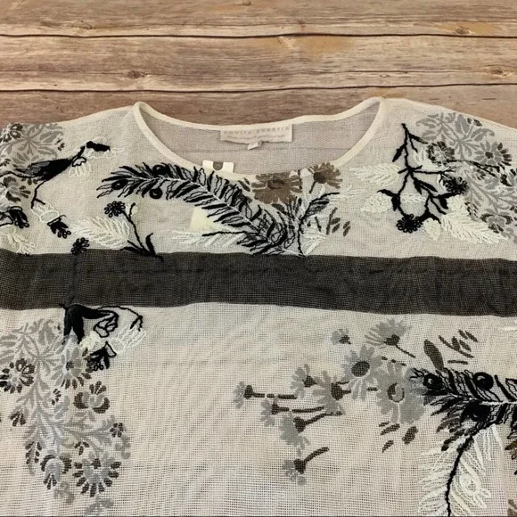 Kavita Bhartia cream embroidered sheer tunic top - Picture 2 of 11